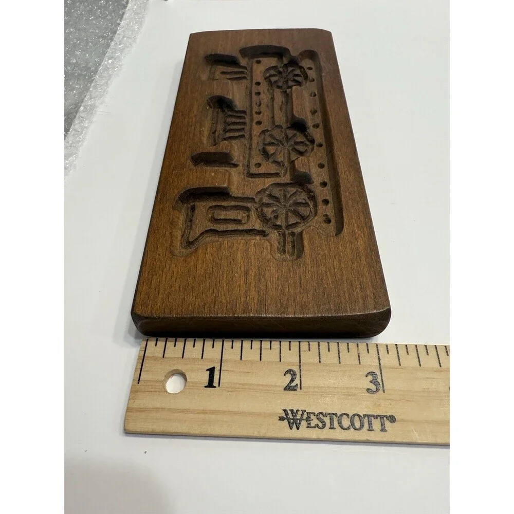 Vtg Wooden Train Cookie Mold 7” Hand Carved Kitchen Baking Collectible Wall Art